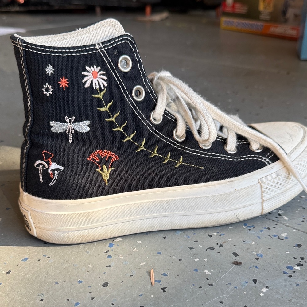 Converse Black High-Top Sneakers with Embroidery